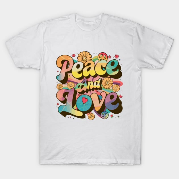 Peace And Love Hippie 1960`s 1970`s T-Shirt by Macphisto Shirts